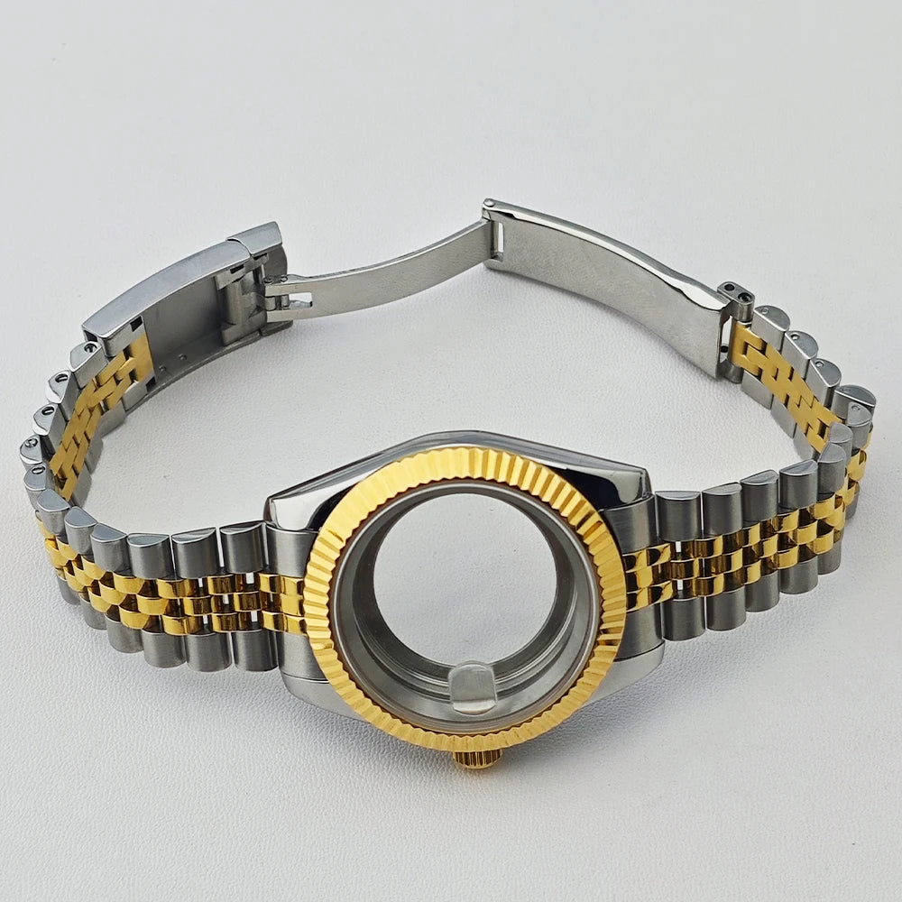 36/41mm Sapphire Glass For Men Watch Case Fit NH36 NH34 NH35 Movement Fashion Waterproof Jub President Stainless Steel Strap