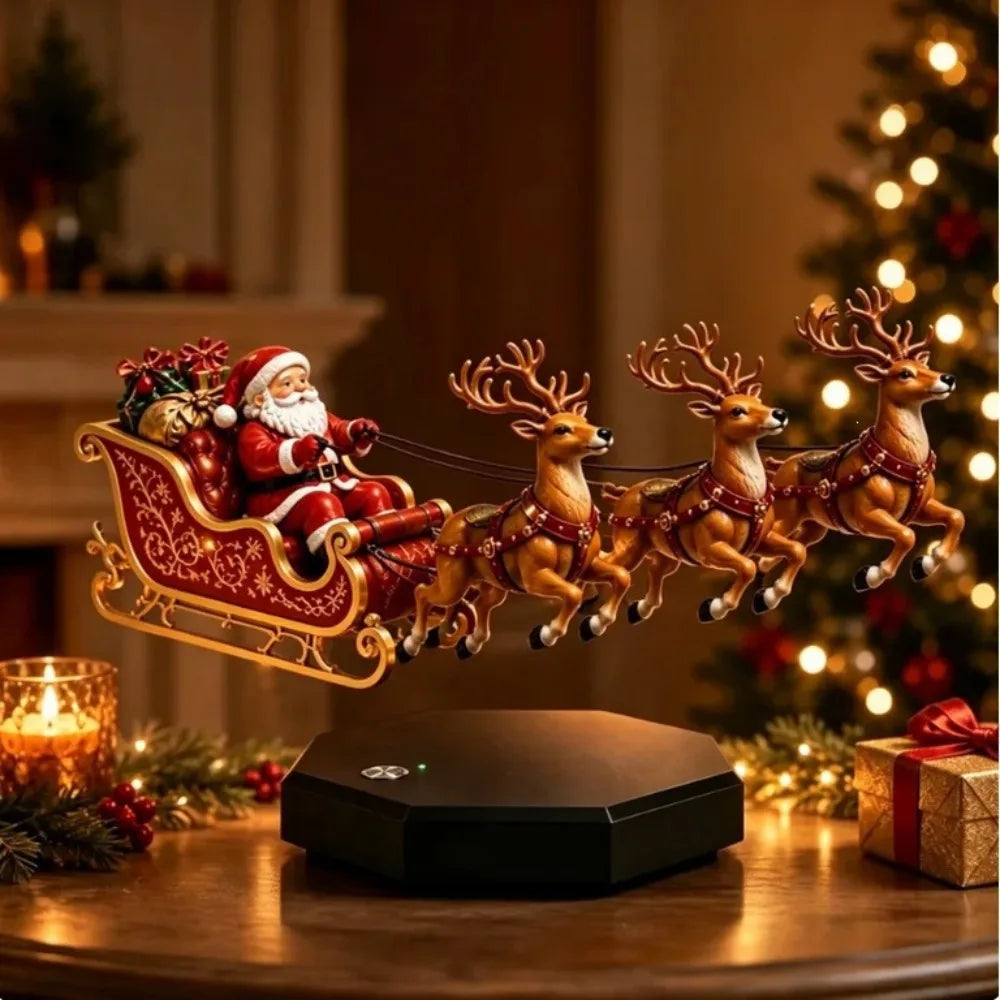 Christmas Decor Maglev Santa Sleigh Ornament Floating Reindeer Figurine Rotating Base 2027 New Year Home Decor Xmas Party Gifts