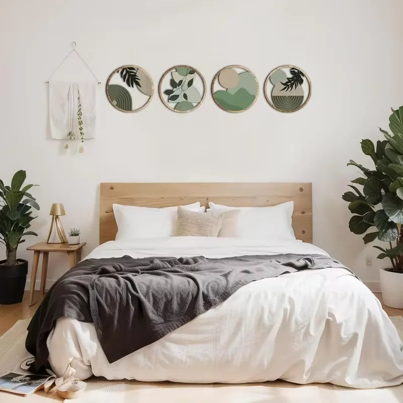 4er-Set Boho-Wandbilder – hölzerne Boho-Deko, geometrische Hängekunst, passend fürs Babyzimmer, minimalistische Landhaus-Ästhetik