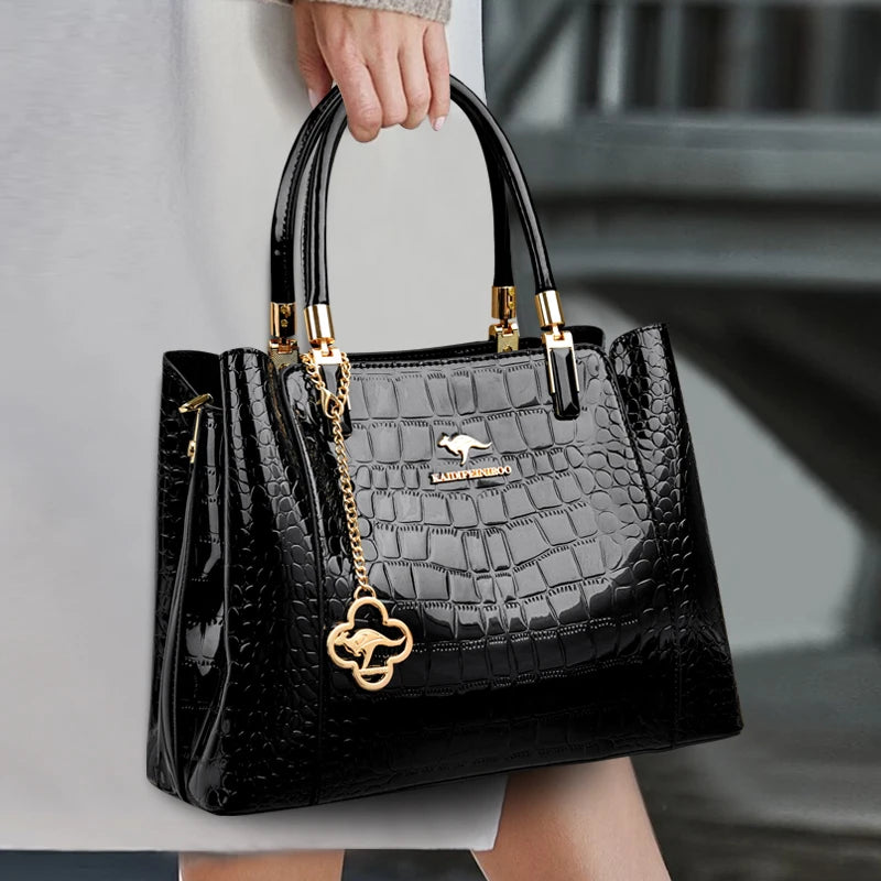 Luxury Patent Leather Crossbody Bags Women Crocodile Pattern Sac 2026 Large Capacity Ladies Shoulder Tote Bags Designer Purse