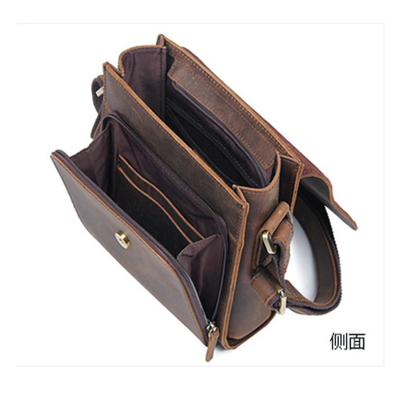 Vintage Fashion Genuine Leather Men Shoulder Bags Leather Messenger Bags Men Crossbody Bag Casual Bag Cowboy Style Brown Medium