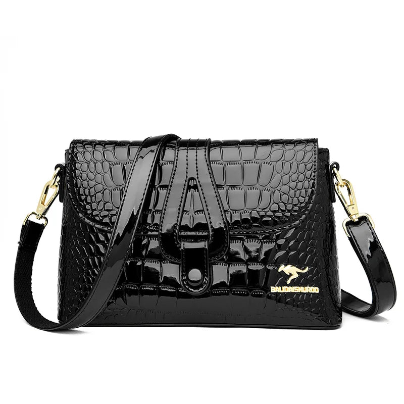 2026 Women Patent Leather Shoulder Bags Luxury Designer Large Capacity Crocodile Stripe Crossbody Bag High Quality Messenger Bag