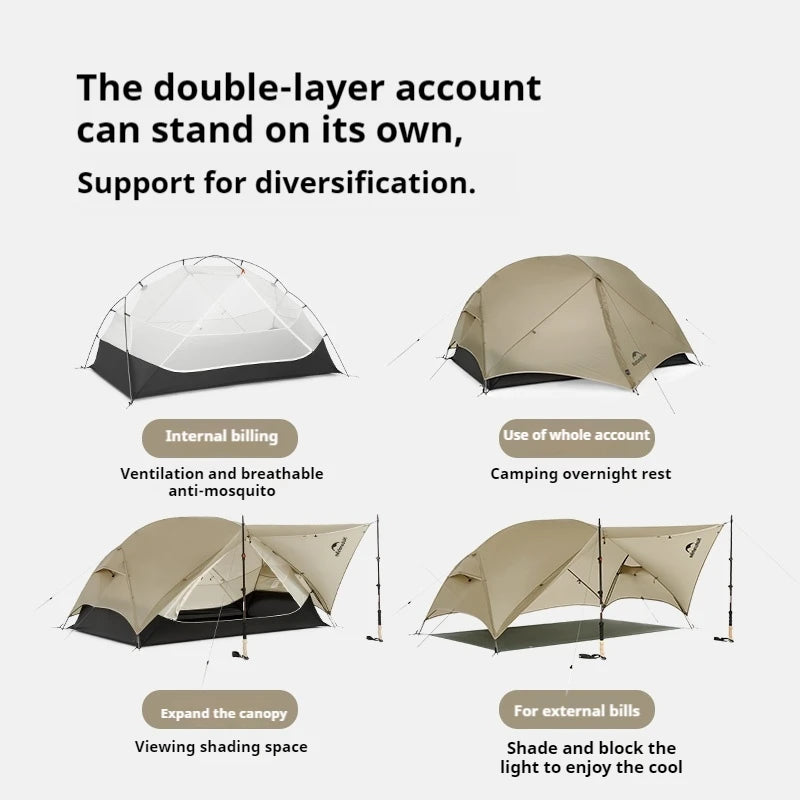 Naturehike Mongar UL Camping Tent 1-2 People 15D Nylon 3 Season Tent ultralright Portable water protective Travel Travel Tent