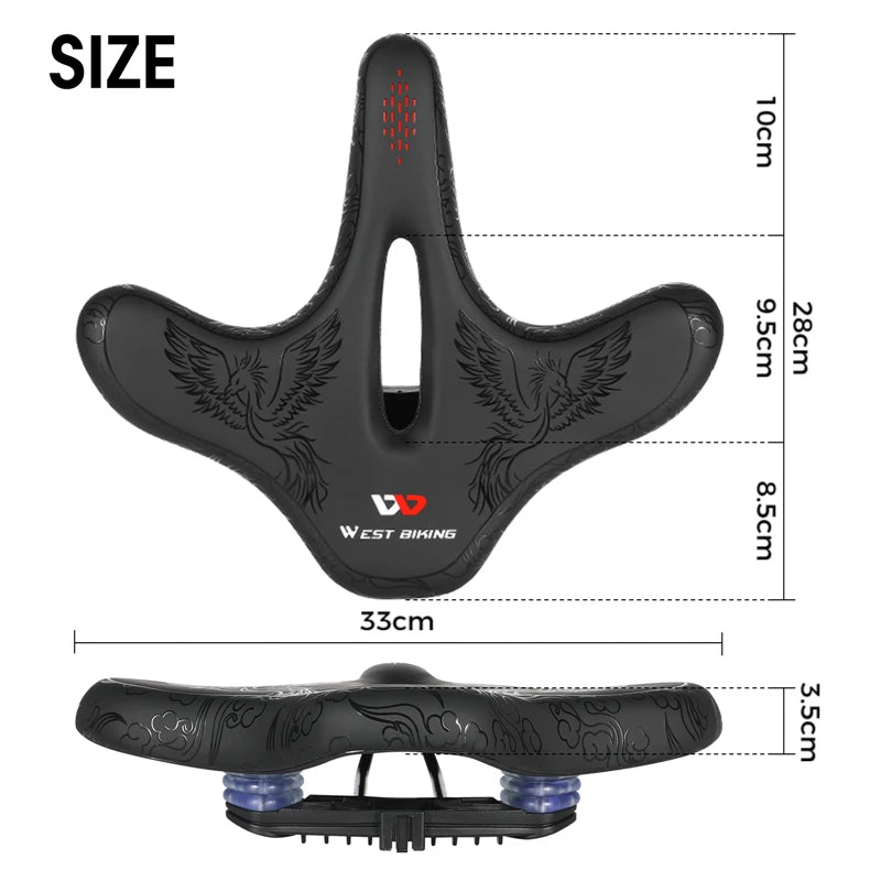 WEST BIKING Sillín ergonómico ancho para bicicleta con acolchado cómodo, sillín transpirable y antichoque para MTB y bicicleta de carretera