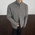 Autumn Winter Men Full Zip Knit Cardigan Slim Fit High Neck Knitted Sweater Solid Color Casual Streetwear Warm Fashion Knitwear