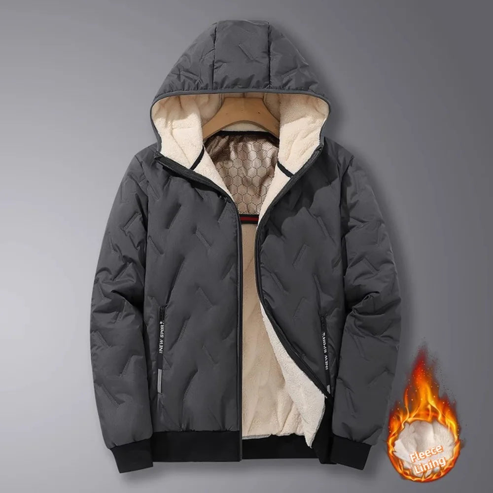 Men's Hooded Parka Casual Coats for Men Autumn Winter Warm Windproof Padded Jacket Outdoor Skiing Fleece Lining Parkas Male