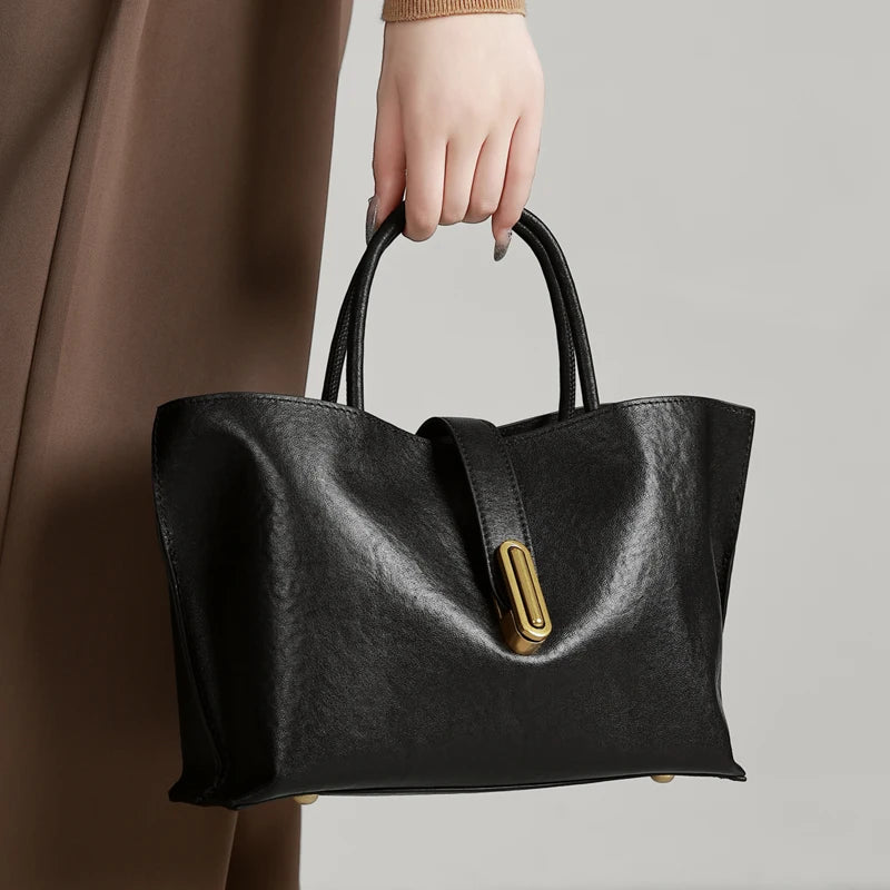 Genuine Leather Women's Bags Commuter Tote Large Capacity Luxury Handbag Female Top-grain Cowhide Fashion Crossbody Bag Woman
