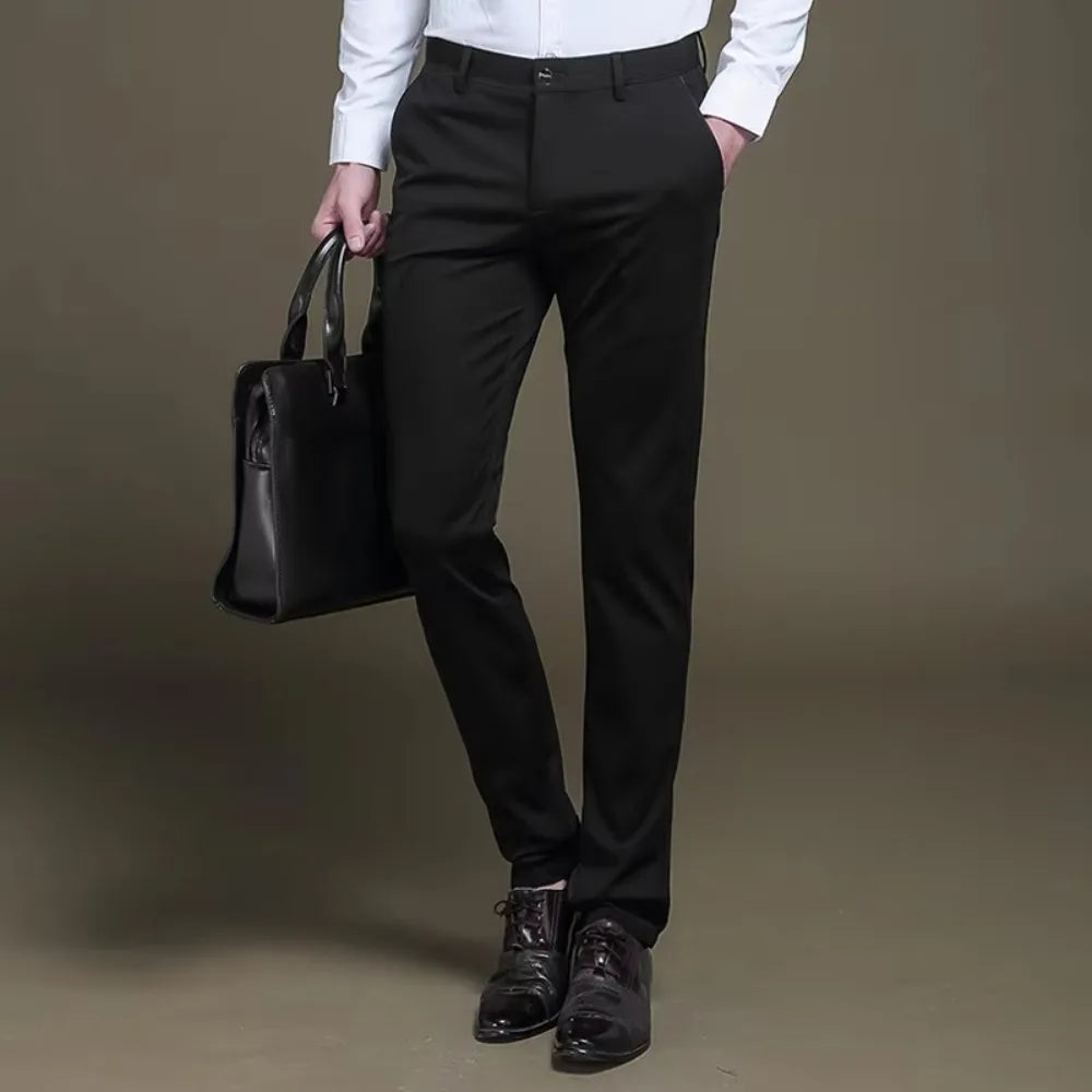 Men's Casual Pants Non-ironing Anti-wrinkle Elastic Suit Pants Small Foot Thin Solid Trousers Stretchy Hot Selling Male Bottoms