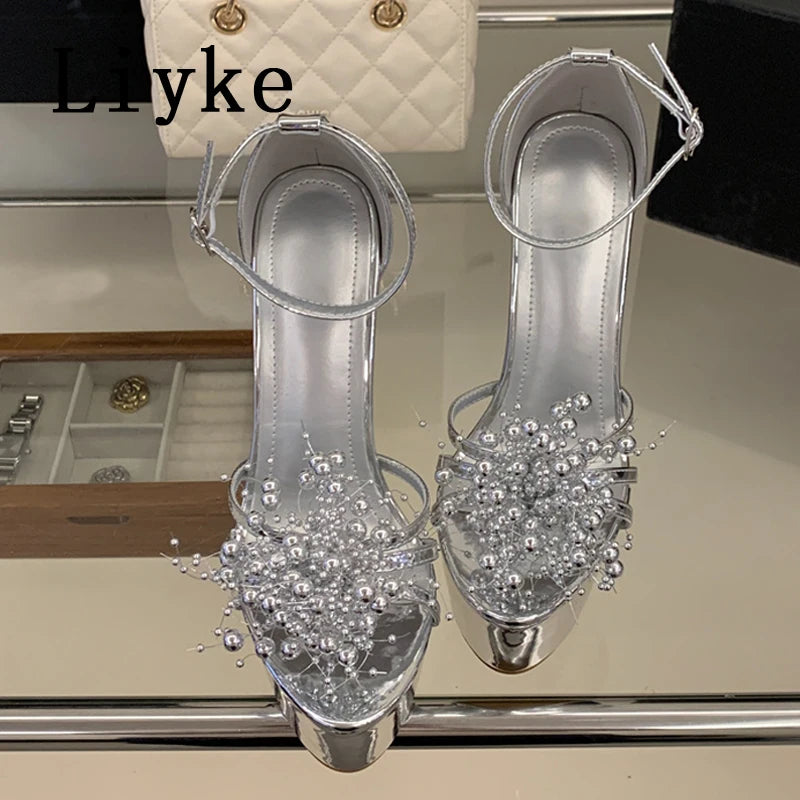 Sandali donna Liyke argento con decori a raggiera