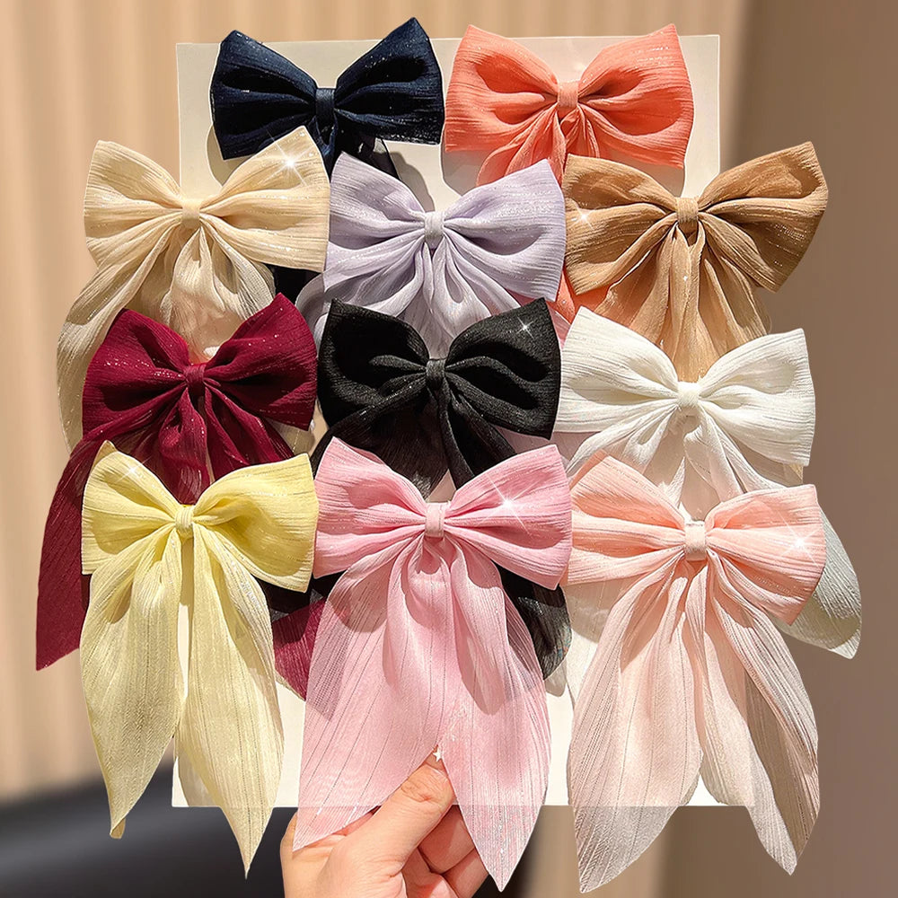 Lot de 11 barrettes à nœud en ruban – Cadeau adorable pour les filles, accessoires élégants pour cheveux à porter au quotidien, indispensables en toute saison