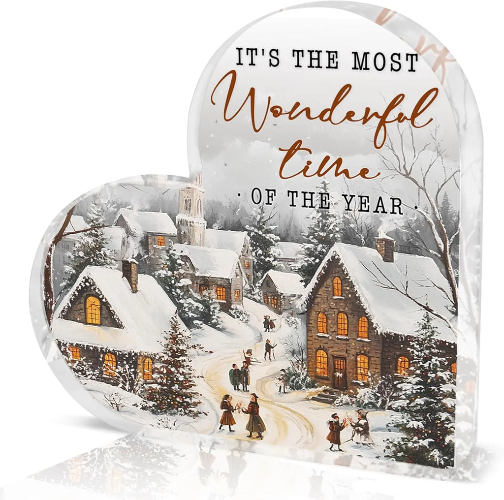 Decoraciones de mesa de invierno, regalos de Navidad -es la época más maravillosa del año- adornos navideños de acrílico en forma de corazón, C