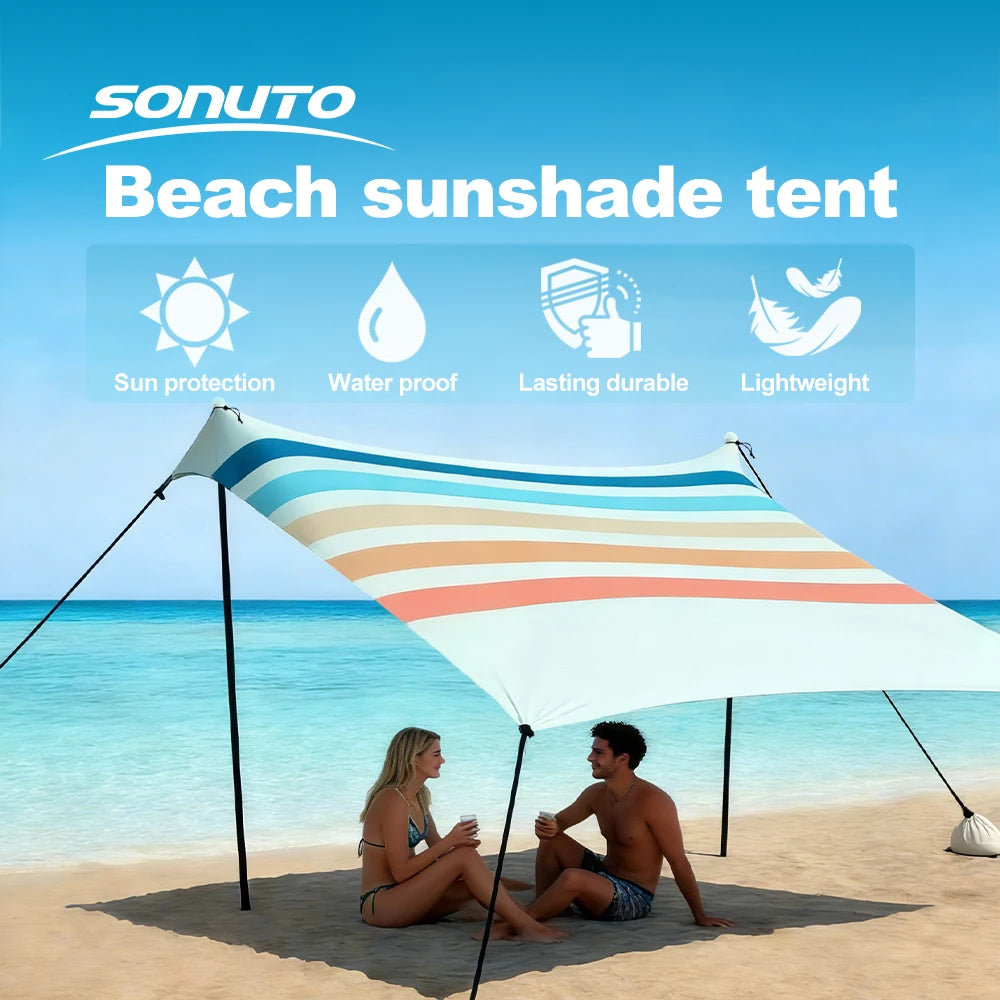 UPF50+ Lycra Beach Tent with Sandbag Anchors Portable Outdoor Sunshade Canopy for Camping Fishing Picnic Large Windproof Shelter