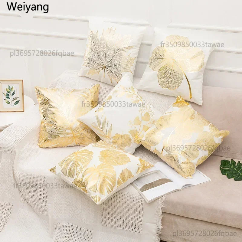 1pc 45*45cm Nordic Luxury Hot Stamping Pillowcase Gold Patterned Short Plush Pillowslip White and Black Square Pillow Cover