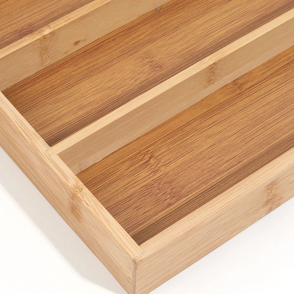 Bandejas organizadoras de cubiertos de bambú, estante de almacenamiento, organizador de cajones de cocina, elegante y ordenado, accesorios para el hogar