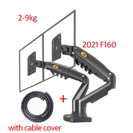 NEU F160 Gasdruckfeder-Monitorarm für zwei Monitore, 10–27 Zoll, um 360° drehbare Tischhalterung, 2–9 kg, mit 2 USB-3.0-Anschlüssen