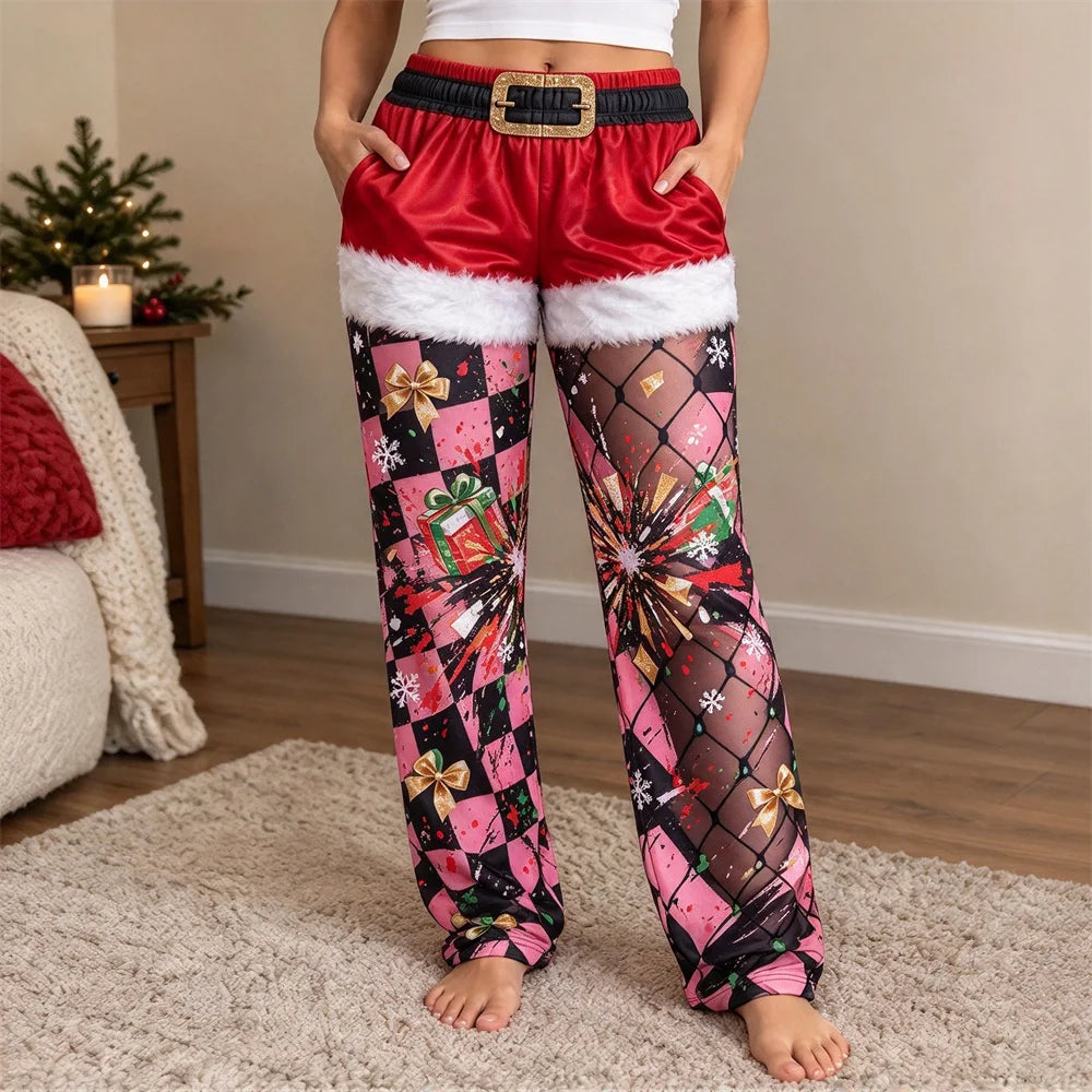 Weihnachtliche Damen-Haushosen mit weitem Bein