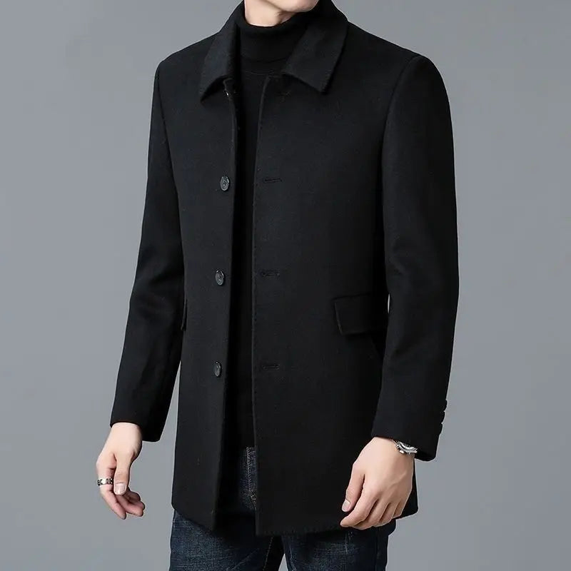 KIDWHXR 2026 Autumn Men Business Causal Wool Jacket Single-breasted Man Coat Windproof Mid Length Long Sleeve Male Outerwear