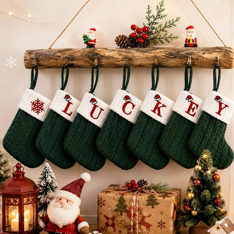 A-Z Christmas Stocking Gift Bags Green Red Candy Bag Xmas Gift Bag Decoraitons 2026 New Christmas Stocking Party Favors Gift