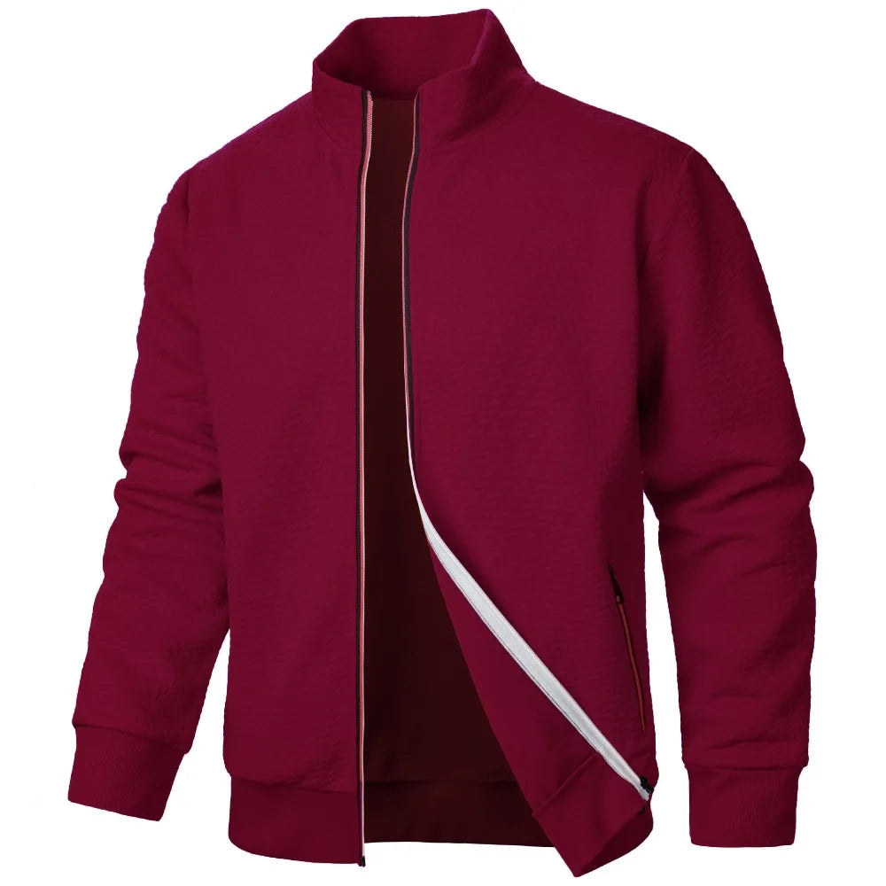 New Spring Autumn Zipper Stand Collar Hoodie Coat Men's Casual Jacquard Cardigan Sweatshirts Jackets for Men Contrast Color