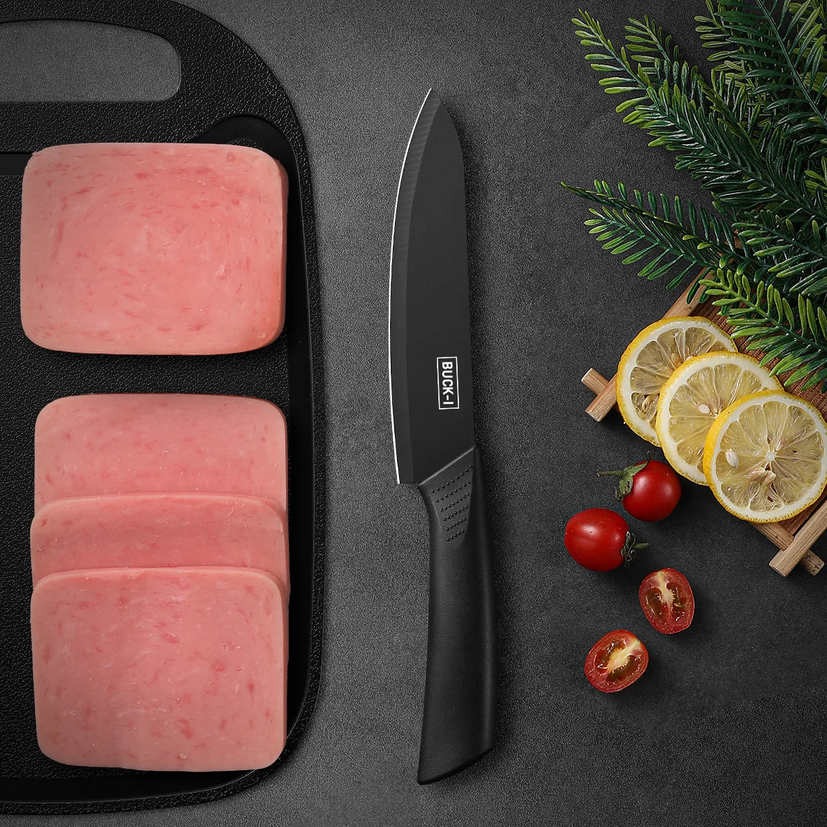 Set de couteaux de cuisine, comprenant un hachoir, un couteau de chef et un couteau d'office, avec bloc à couteaux, adapté pour couper la viande et les légumes