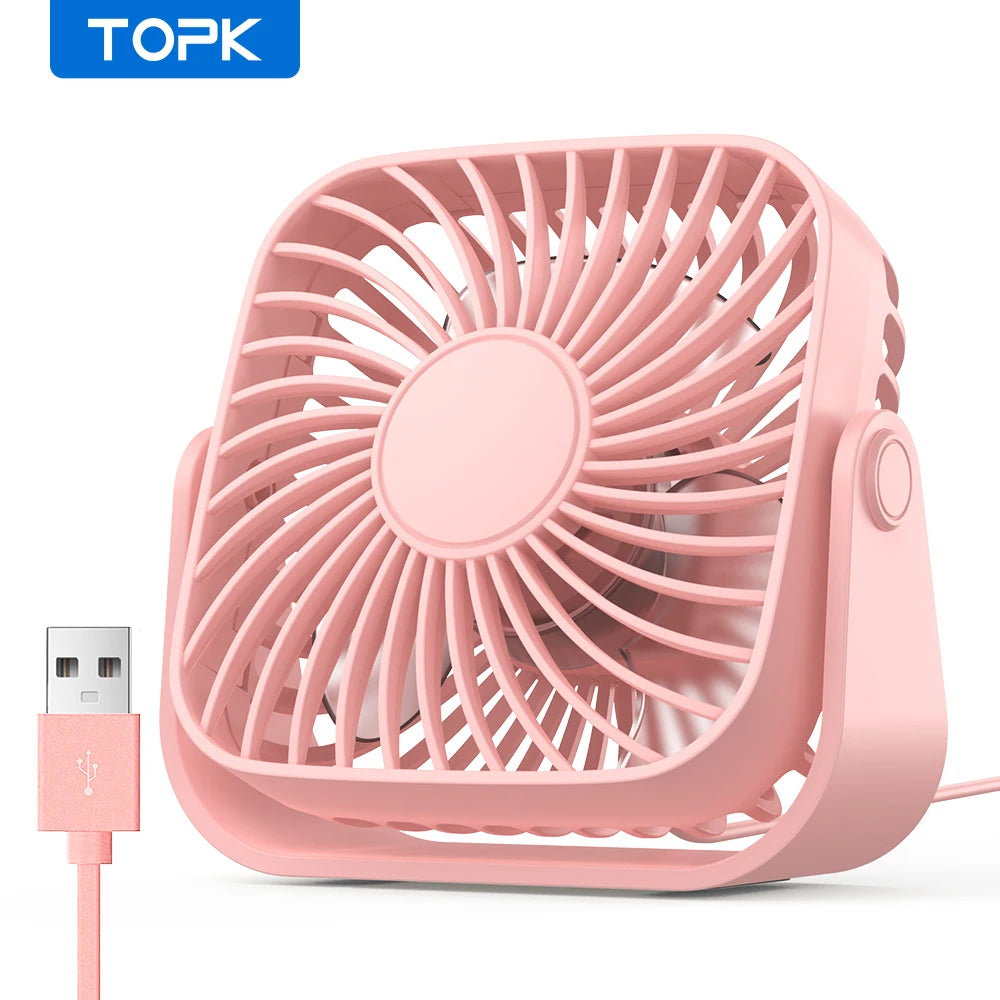 TOPK 4-Zoll-USB-Mini-Ventilator für Camping, leiser Tischventilator mit 3 Geschwindigkeitsstufen, 360° verstellbarer Standventilator für Zimmer und Zuhause