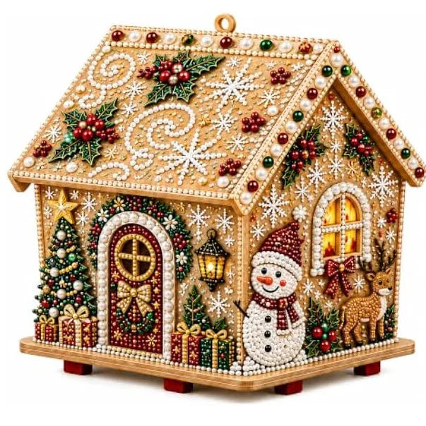 Kit de Diamond Painting, Casa de Navidad de Madera, Casa de Jengibre DIY, Manualidad 3D para Armar, Decoración Navideña para el Hogar, Papá Noel y Muñeco de Nieve Dee