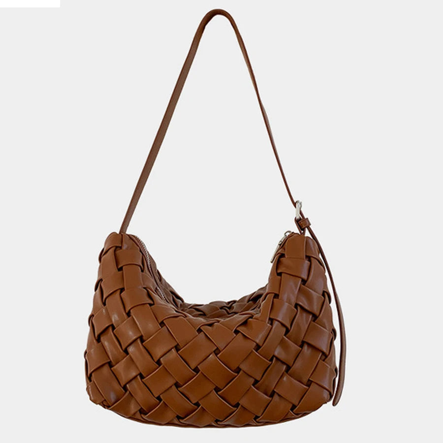PU Soft Handmade Weave Underarm Bags For Women Luxury Designer Handbag And Purse 2026 New In Fashion Simple Commuting Shoulder