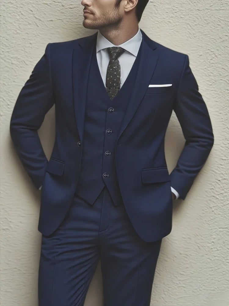 Elegant Men's 3pcs Suit- Slim Fit Tuxedo Set for Weddings& Formal Occasions Perfect for Office Meetings and Elegant Events