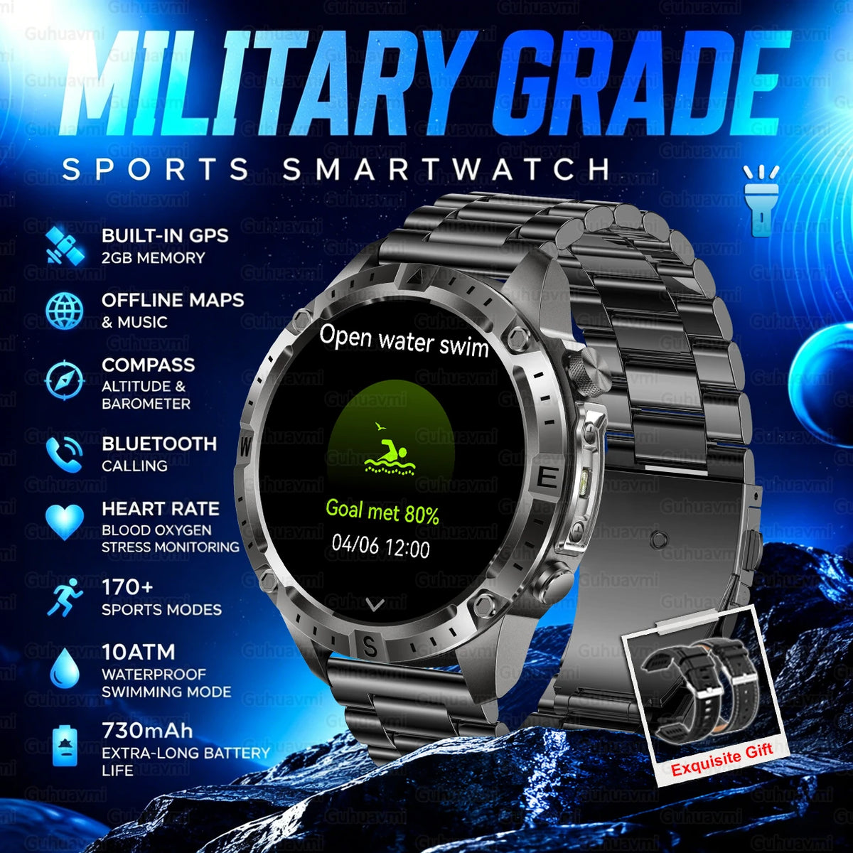 GPS Outdoor Smartwatch with Compass and Offline Map Feature