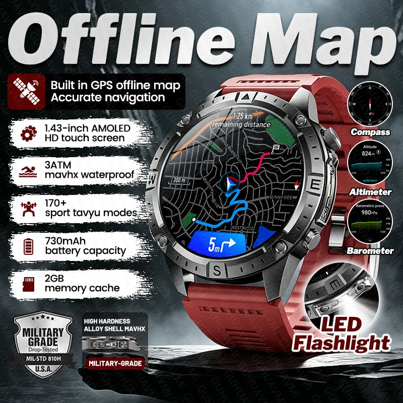 GPS Outdoor AMOLED Smartwatch with Offline Map Feature
