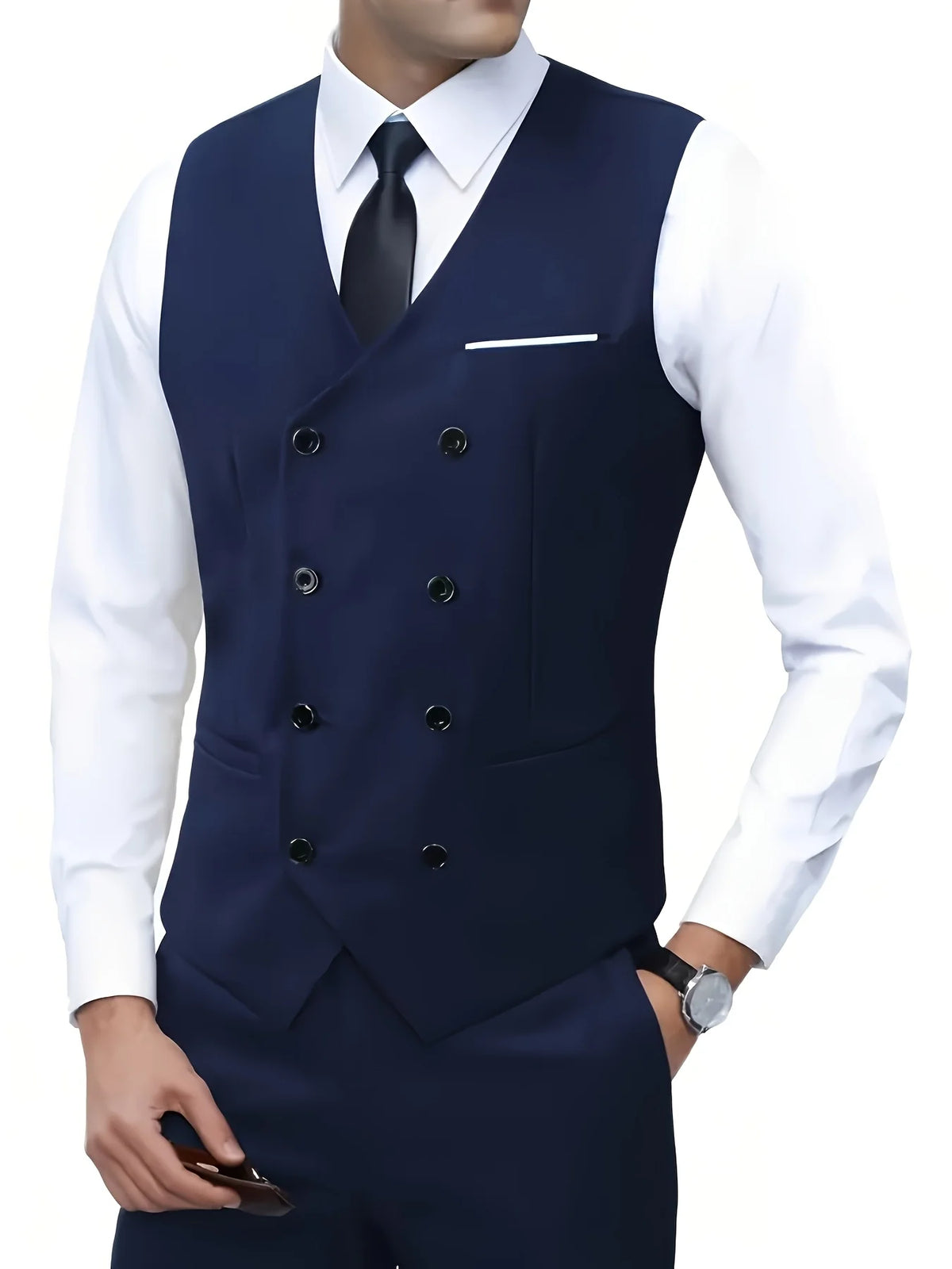 Hot Sale Men's Double Breasted Vest British Style Slim Fit Business Formal Waistcoat High Quality Suit Vest Multiple Colors