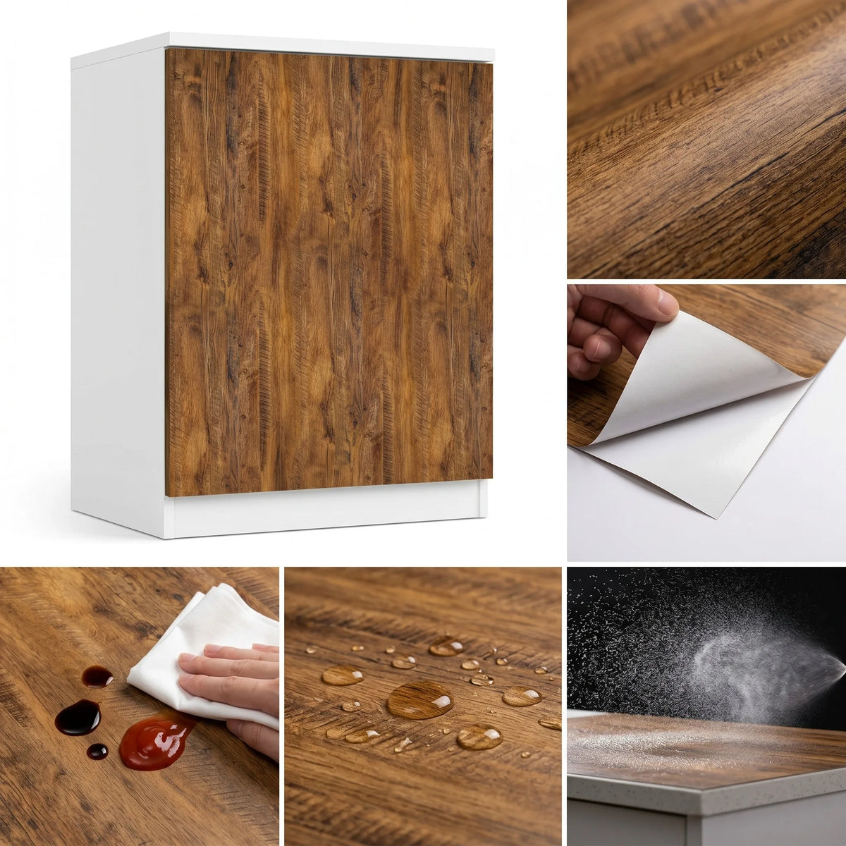 1 Roll Self-Adhesive Wallpaper with Wood Grain, PVC Peel and Stick Film, Waterproof & Oil-Proof, Easy to Wipe Clean, Removable Decor Film for Kitchen, Bathroom, Cabinets, Table, Furniture & Wall Renovation Home Decor