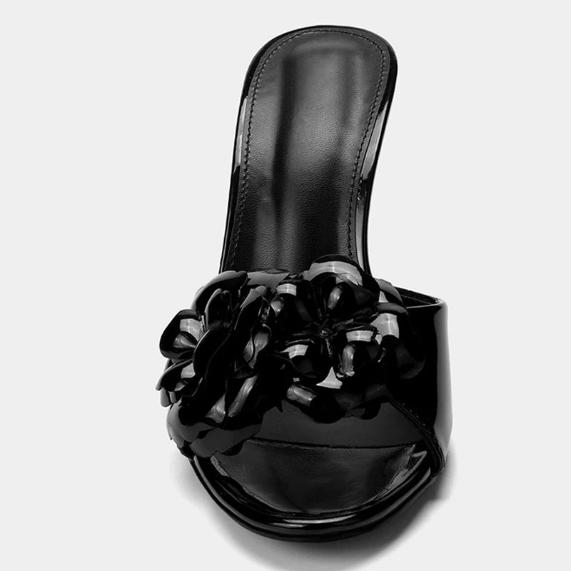 Mules donna Liyke con fiori applicati e tacco sottile