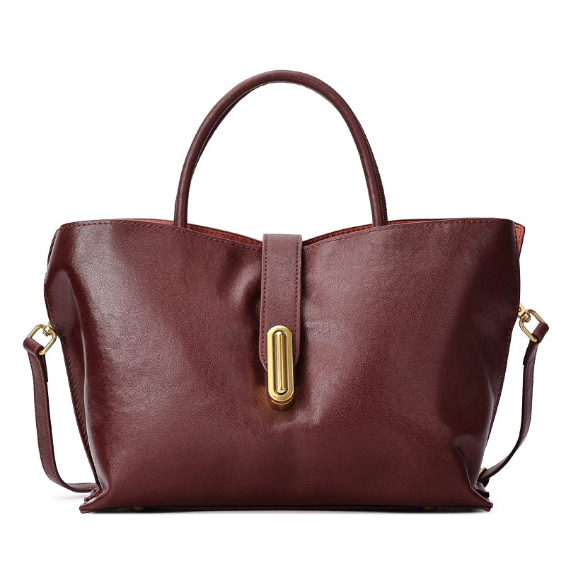 New Women's Genuine Cowhide Leather Large Capacity Top Handle Handbag Trapezoid Satchel Commute Ladies Elegant 2026 Tote Purse