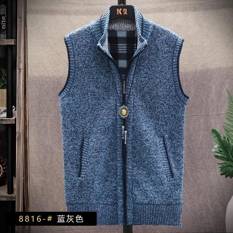 Atutumn and Winter New Men's Sweater Cardigan Knitting Vest Dailywear Warmth Thickened Zipper Jacket Waistcoat Male Streetwear