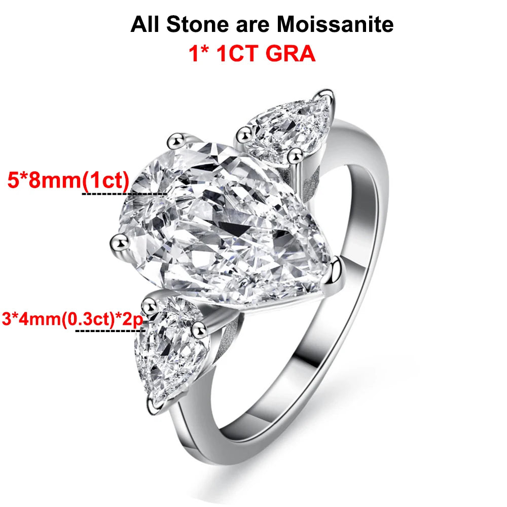 Anello a goccia in argento 925 con moissanite