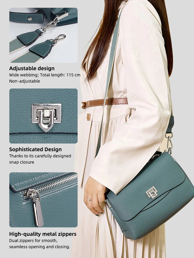 Zency Women's Genuine Leather Top-Handle Bag Simple Fashion Envelope Luxury Brand Shoulder Handbag Small Crossbody for Female