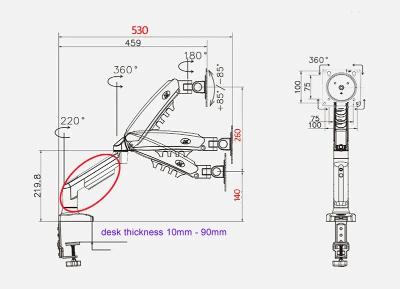NB NEW F80 2-9kg 17-30' Desktop-LCD-Monitorhalterung mit Gasfeder, ergonomischer Vollbewegungs-Tischarm, Dual-Arm