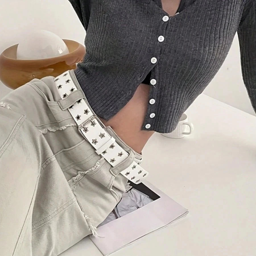 Ceinture de mode pour femme au style punk, ajourée et ornée d’étoiles, décontractée pour l’automne, Halloween