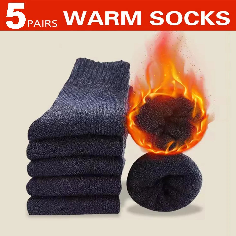 3 Pairs of Thick, Warm Winter Socks for Men, Towel-Textured Sole, Wool Slipper Socks, Merino Wool Socks for Cold and Snow, Sizes 39–44