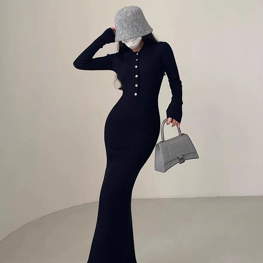 Abito in maglia donna a collo polo e maniche lunghe — immagine 9