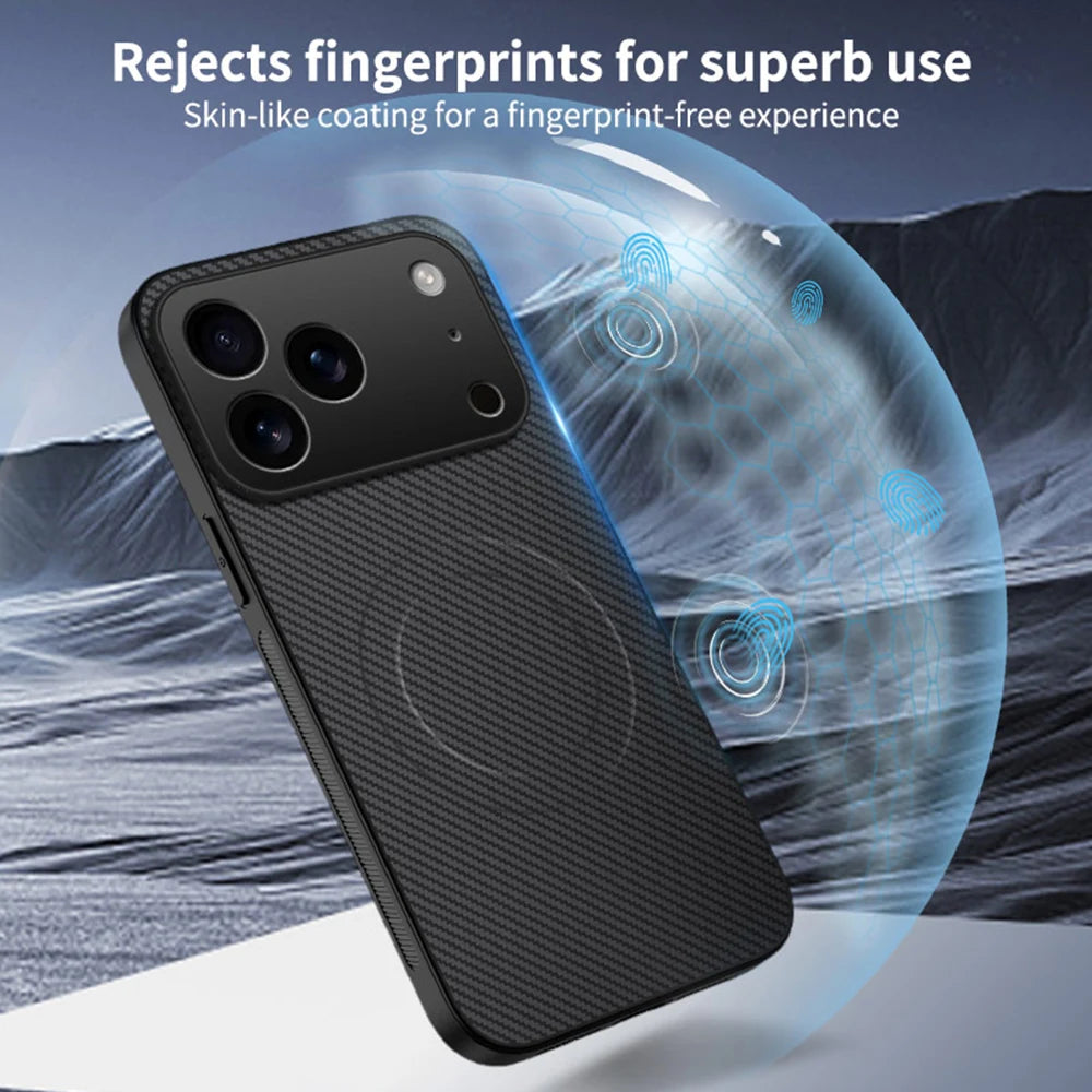 Built‑in Magnet Carbon Fiber Style Phone For Apple iPhone 18 17 16 15 14 13 Pro Max Air Cases Shell Anti‑Drop Anti‑Fingerprint