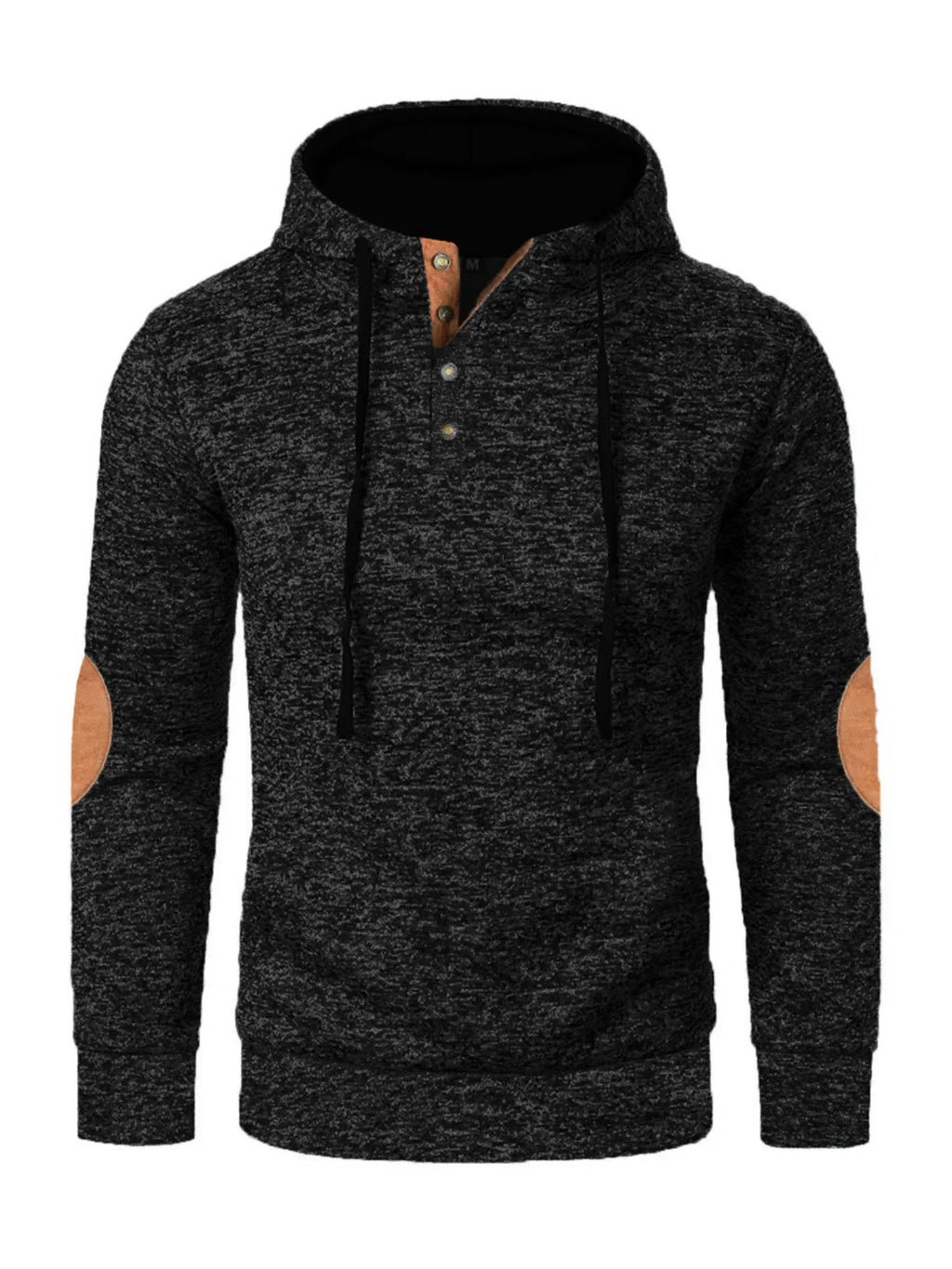Men's Autumn Hoodie Long Sleeve Heather Pullover Sweatshirt Patches Drawstring Hooded Button Casual Slim Fit Vintage Dailywear