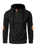 Men's Autumn Hoodie Long Sleeve Heather Pullover Sweatshirt Patches Drawstring Hooded Button Casual Slim Fit Vintage Dailywear