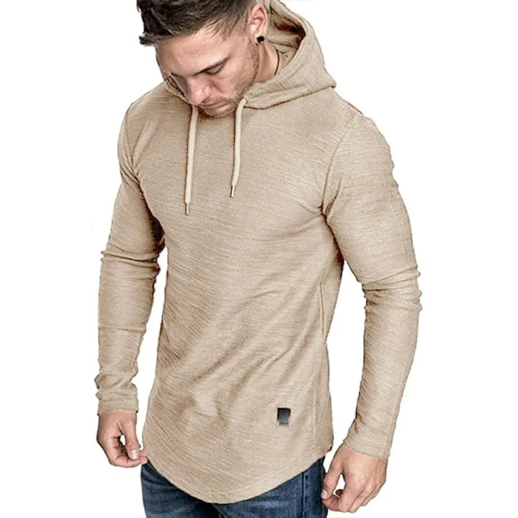 Men's Long Sleeve Cotton T-shirt Casual Cozy Solid Color Tees Breathable Lightweight Trendy Hooded Tees Male Streetwear
