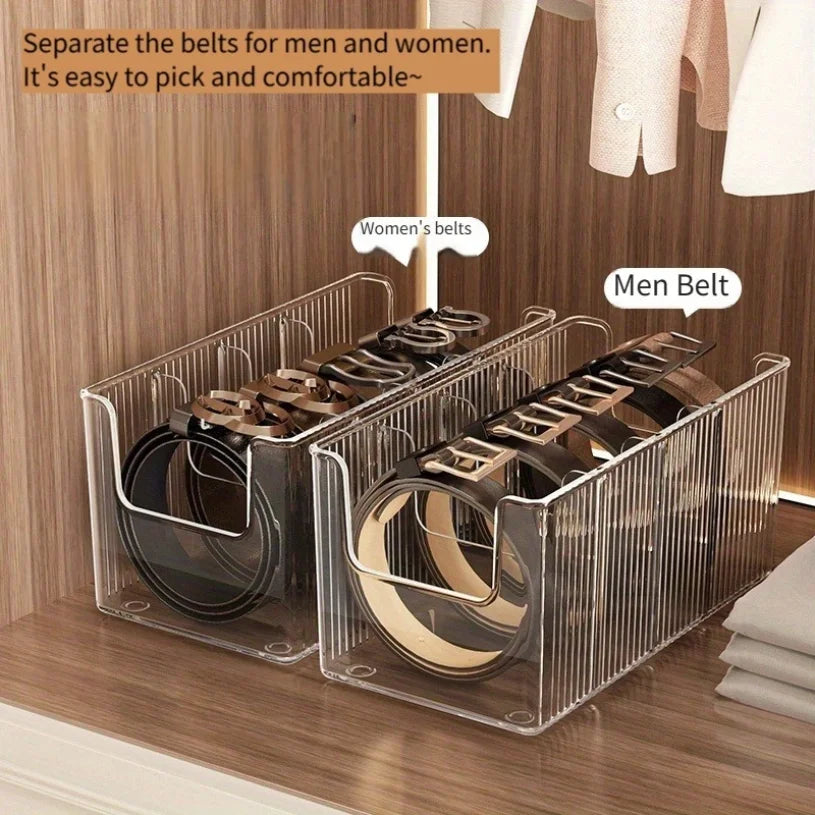 Boîte de rangement pour ceintures à 5 compartiments, support de rangement pour armoire et tiroir, gain de place, présentoir en plastique pour cravates et ceintures pour homme et femme