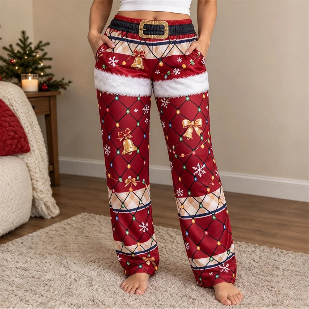 Weihnachtliche Damen-Haushosen mit weitem Bein