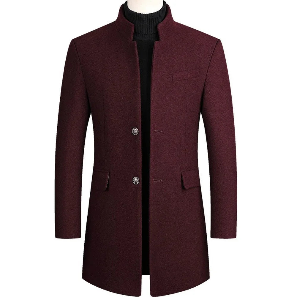 New Winter Fashion Men Slim Fit Long Sleeve Cardigans Blends Coat Jacket Suit Solid Men‘s Long Thick Coats