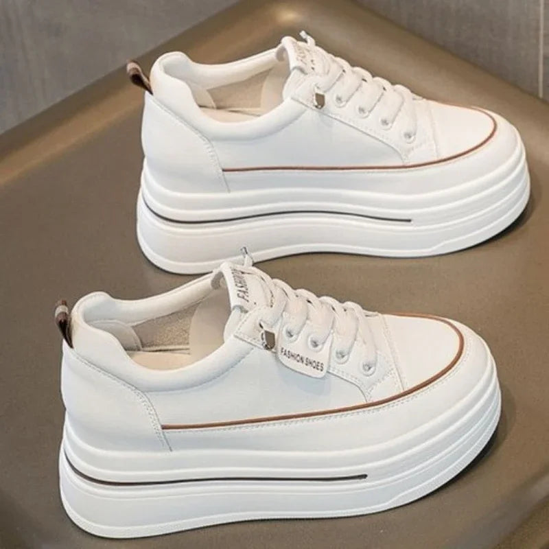 Freizeit-Sneaker für Damen mit Plateau, versteckter Absatz, Schnürschuhe, vulkanisierte Damenschuhe, atmungsaktive Lederschuhe, bequeme Damenschuhe