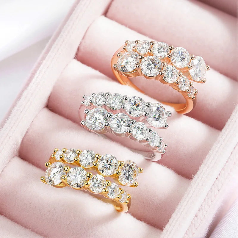 Anillo de mujer Smyoue de 10 piedras de moissanita, brillante y sin defectos, alianza de boda de diamante creado en laboratorio, joyería de plata de ley S925